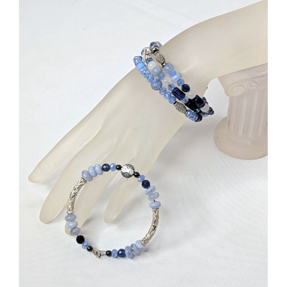 Adjustable Bracelet Set - Mixed Blue Gemstones & Silver - Picture 2 of 12